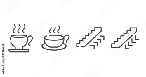 in the airport outline icons set. thin line icons sheet included teacup, cup of hot coffee, ors up, ors down vector.