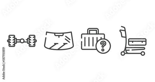 airport outline icons set. thin line icons sheet included axle, windscreen, lost and found, airport cart vector.