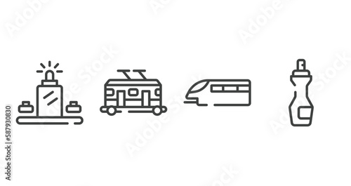 car wash outline icons set. thin line icons sheet included luggage scan, trolley car, monorail, insect repellent vector.