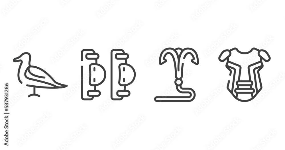 baseball outline icons set. thin line icons sheet included seagulls, elbow pads, grappling hook, chest guard vector. baseball outline icons set. thin line icons sheet included seagulls, elbow pads, grappling hook, chest guard vector.