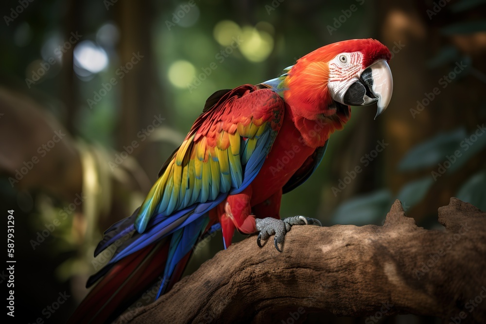 A beautiful and exotic Scarlet Macaw perched in a tree - This Scarlet Macaw is perched in a tree