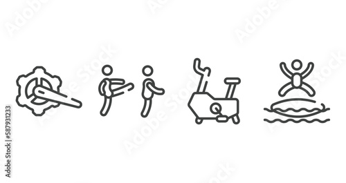 x treme outline icons set. thin line icons sheet included crank arm  disciple  stationary bicycle  blobbing vector.
