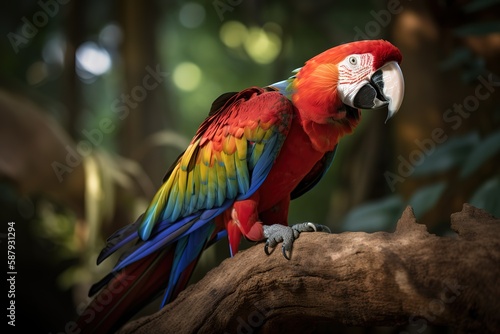 A beautiful and exotic Scarlet Macaw perched in a tree - This Scarlet Macaw is perched in a tree