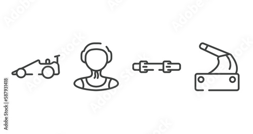 racing outline icons set. thin line icons sheet included drag racing, waterpolo player, diving belt, handbrake vector.
