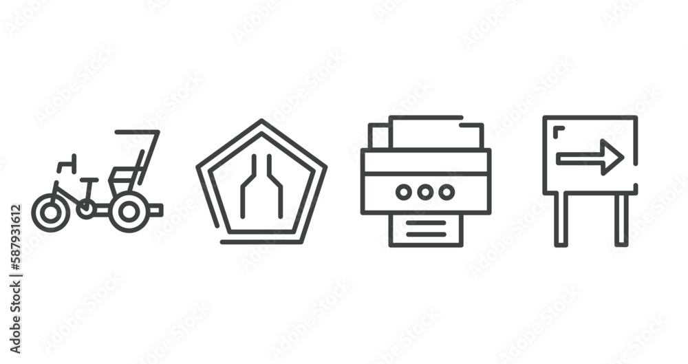us road signs outline icons set. thin line icons sheet included cycle rickshaw, narrow road, portable printer, one way vector. us road signs outline icons set. thin line icons sheet included cycle rickshaw, narrow road, portable printer, one way vector.