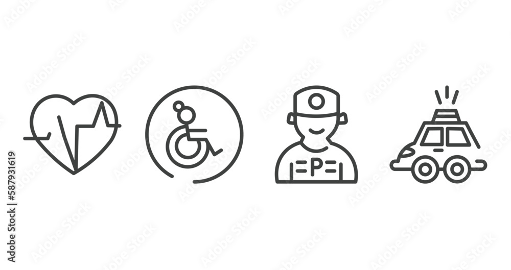 taxi service outline icons set. thin line icons sheet included electrocardiogram inside heart, wheelchair side view, parking worker, hackney carriage vector. taxi service outline icons set. thin line icons sheet included electrocardiogram inside heart, wheelchair side view, parking worker, hackney carriage vector.