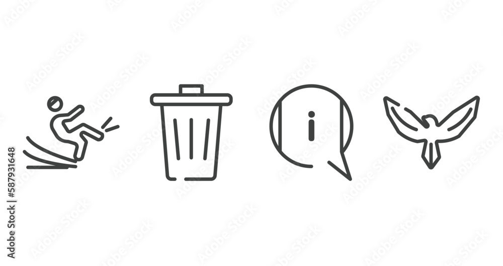 airport outline icons set. thin line icons sheet included slippery, trash, information, hawk vector. airport outline icons set. thin line icons sheet included slippery, trash, information, hawk vector.