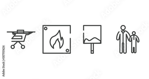 public services fill outline icons set. thin line icons sheet included air taxi, fire triangular, uneven, father and child vector.