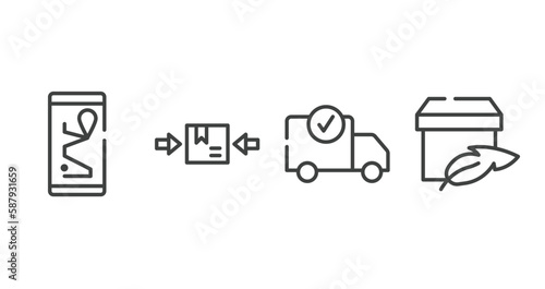 shipping and handly outline icons set. thin line icons sheet included smartphone online track, use clamps, delivery check, light weight vector.