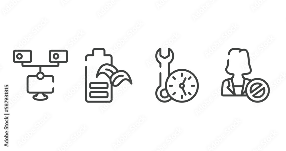 general outline icons set. thin line icons sheet included bpm, eco battery, build time, impeachment vector.