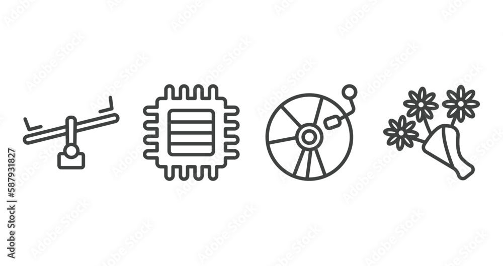 general outline icons set. thin line icons sheet included balancer, patch crop, cd record, daisy bouquet vector. general outline icons set. thin line icons sheet included balancer, patch crop, cd record, daisy bouquet vector.