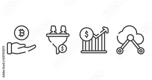 general outline icons set. thin line icons sheet included initial coin offering, lead conversion, stock prices, internet of things vector.