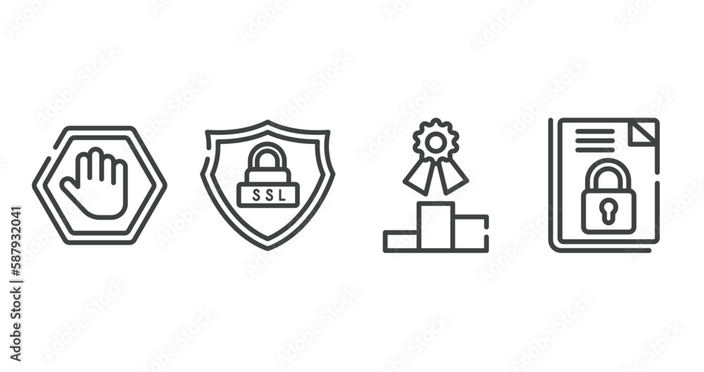 analytics outline icons set. thin line icons sheet included ad blocker, ssl, competitive, encrpyted file vector. analytics outline icons set. thin line icons sheet included ad blocker, ssl, competitive, encrpyted file vector.