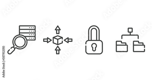 business and charts outline icons set. thin line icons sheet included data searching, differentiation, locked padlock, diagram folder vector.