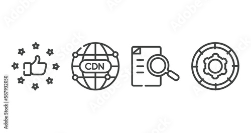 product management outline icons set. thin line icons sheet included satisfied, cdn, defining, function vector.