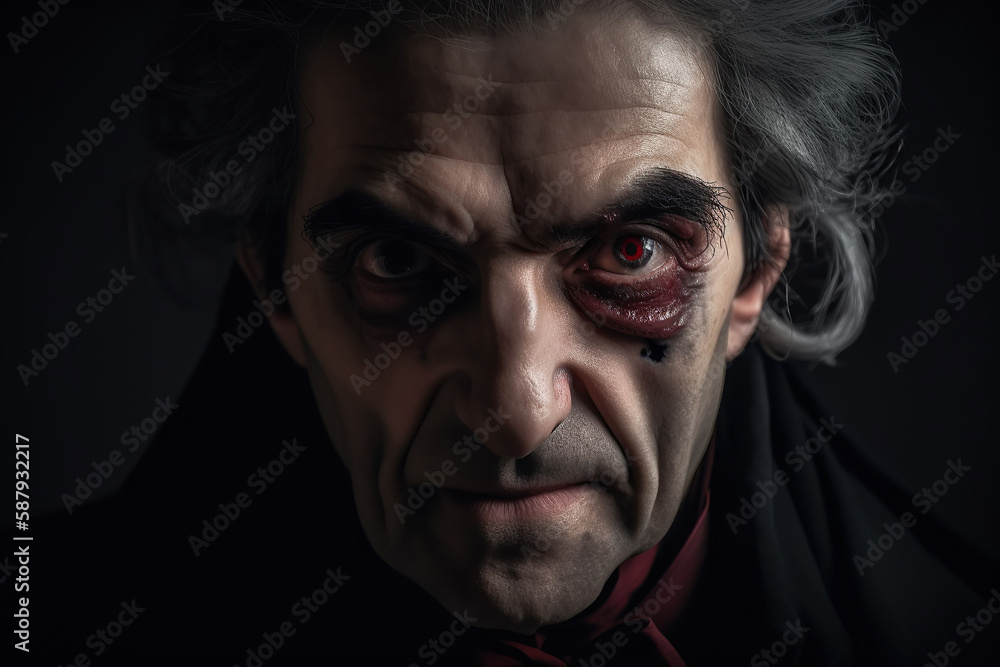 portrait of old frightening vampire man count dracula demon. Generative AI illustration portrait of old frightening vampire man count dracula demon. Generative AI illustration
