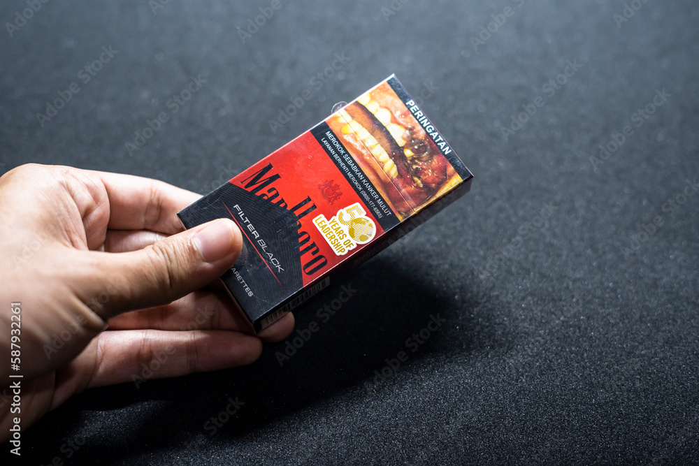 Jakarta, Indonesia. March 27, 2023 Marlboro close up. Packaged