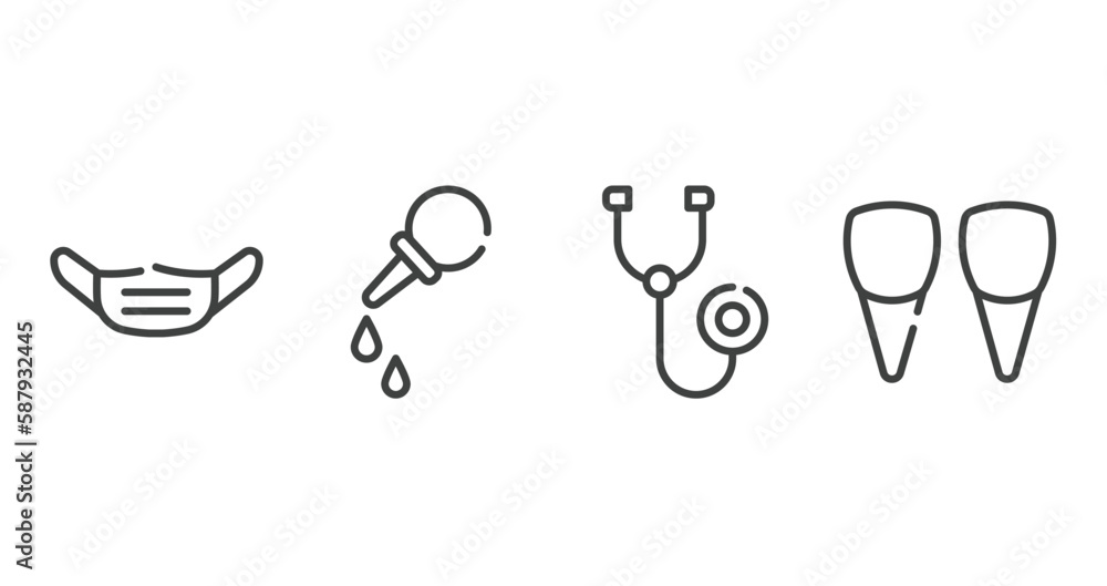 dentist outline icons set. thin line icons sheet included dentist mask, pear enema, phonendoscope, incisor vector. dentist outline icons set. thin line icons sheet included dentist mask, pear enema, phonendoscope, incisor vector.