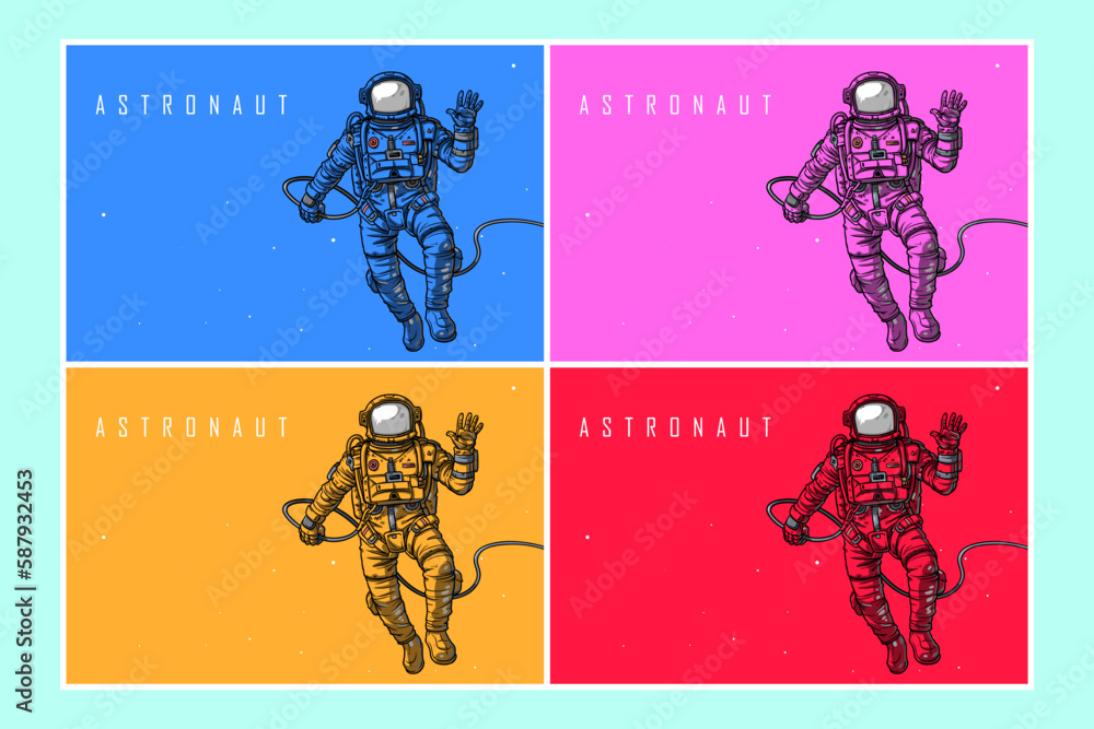 vector illustrations hand drawn astronaut pop art colorful