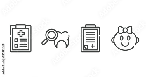 baby outline icons set. thin line icons sheet included examination, dental checkup, admision form, baby girl vector.