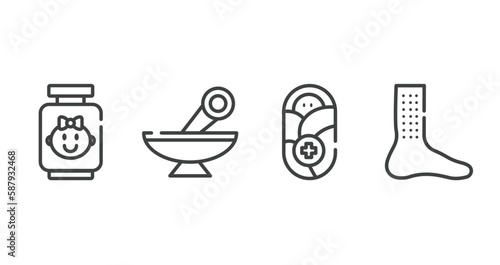 allergies outline icons set. thin line icons sheet included baby food, alternative medicine, pediatrics, urticaria vector.