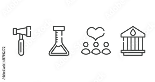 blood donation outline icons set. thin line icons sheet included reflex hammer, medical lab, donors, blood bank vector.