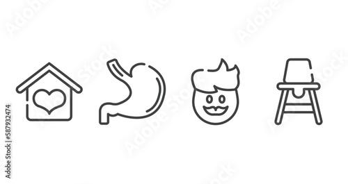 baby outline icons set. thin line icons sheet included hospice, stoh, dad, baby chair vector.