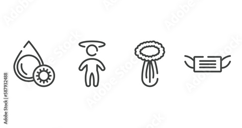 allergies outline icons set. thin line icons sheet included platelet, dizzy, celery, medical mask vector.