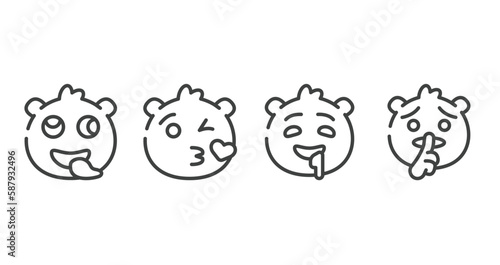 emoji outline icons set. thin line icons sheet included stupid emoji, love emoji, drool shushing vector.