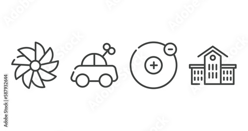 science outline icons set. thin line icons sheet included whirligig, toy car, electron, kindergarten vector.