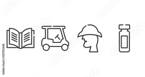 sports outline icons set. thin line icons sheet included yearbook, golf cart, sherlock holmes, reusable bottle vector.