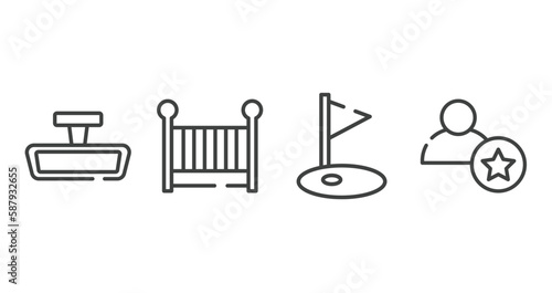 driving school outline icons set. thin line icons sheet included rearview mirror, cradle, golf field, novice vector.