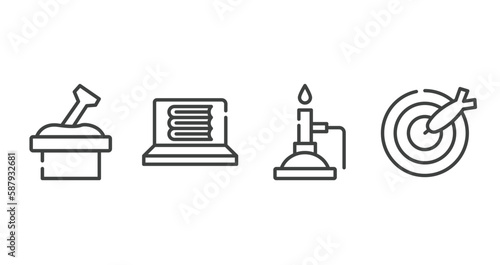 sports outline icons set. thin line icons sheet included sandbox, e-learning, bunsen burner, dart vector.