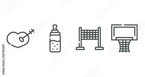 sports outline icons set. thin line icons sheet included treason, feeder, finish line, basketball equipment vector.