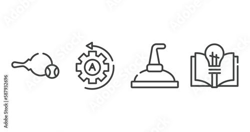 biochemistry outline icons set. thin line icons sheet included table tennis, automatic, still, theory vector.