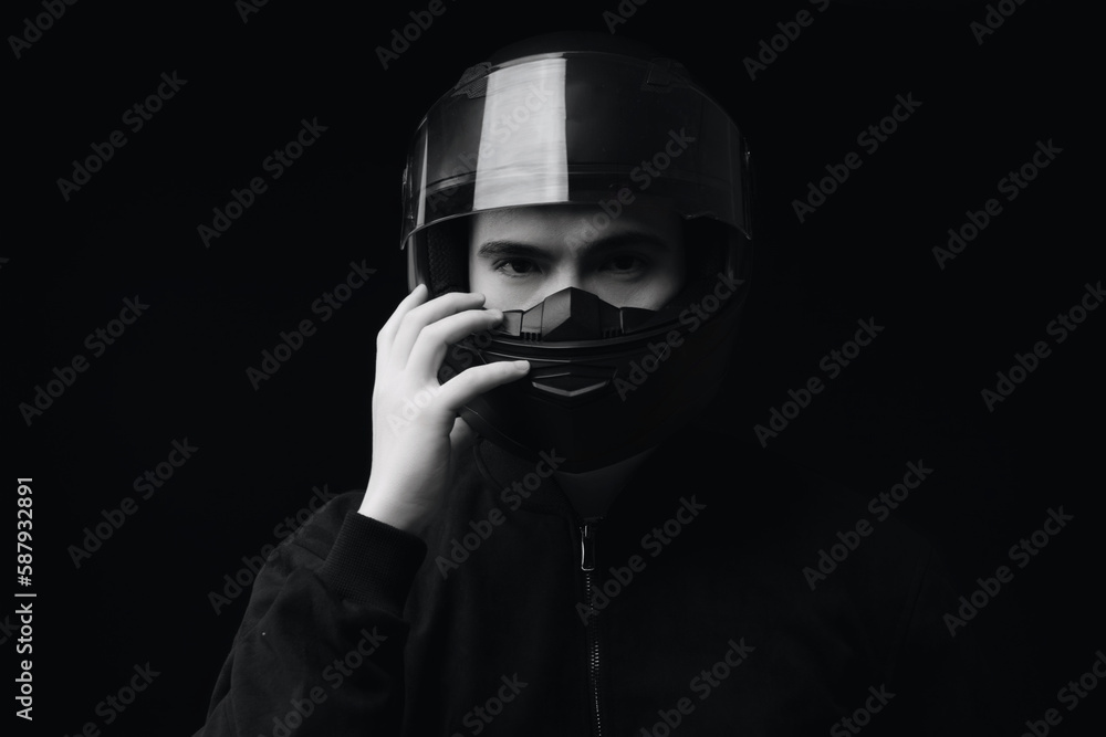 Image of young Asian man with helmet on background Image of young Asian man with helmet on background