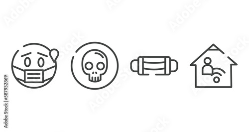 outline icons set. thin line icons sheet included sick, death, sterile mask, telework vector.