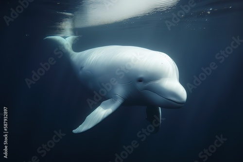 A curious and friendly Beluga Whale swimming in a pod - This Beluga Whale is swimming in a pod, showing off its curious and friendly nature.. Generative AI © create