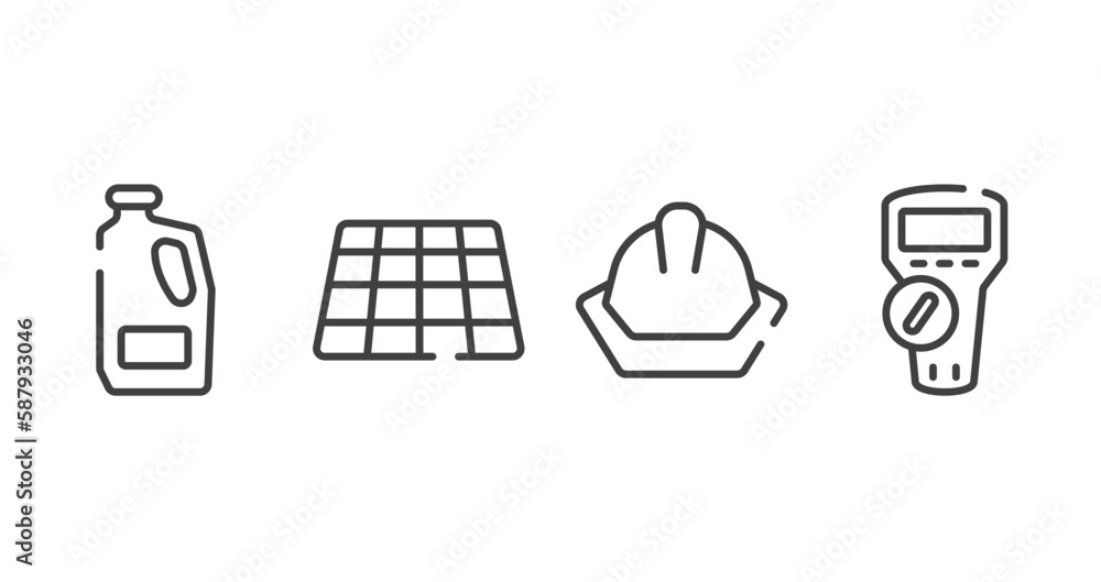 electrician tools outline icons set. thin line icons sheet included detergent, tiles, head protection, multimeter vector. - obrazy, fototapety, plakaty 