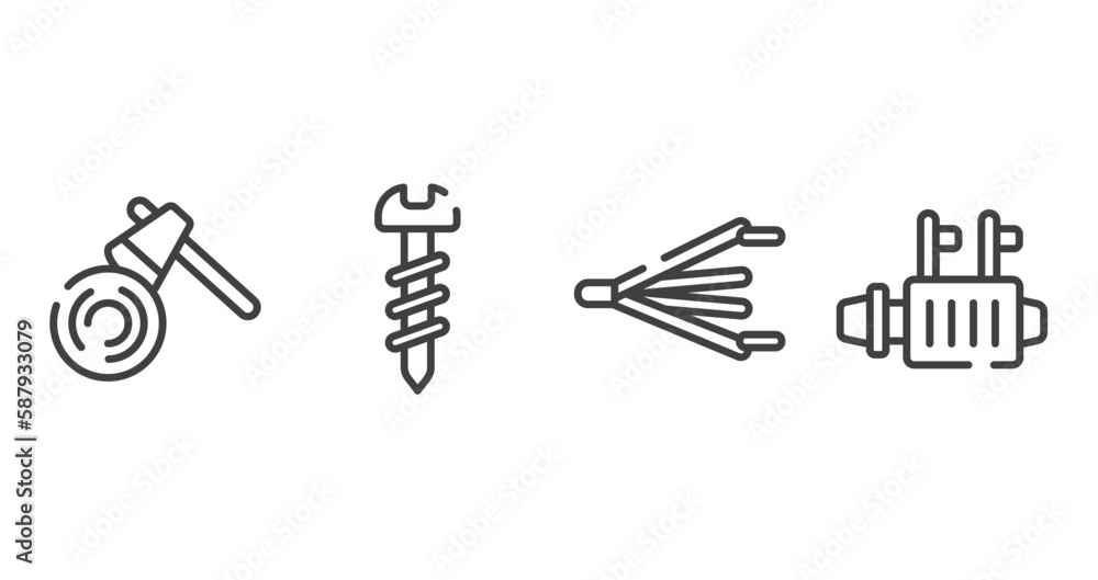 car parts outline icons set. thin line icons sheet included woodcutter, screws, bellows, starter vector. car parts outline icons set. thin line icons sheet included woodcutter, screws, bellows, starter vector.