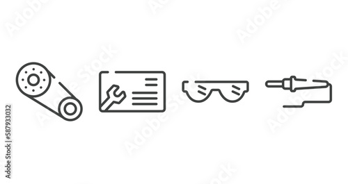 construction and tools outline icons set. thin line icons sheet included timing belt, business cards, eye protection, soldering vector.