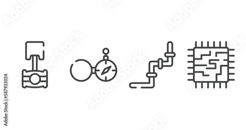 do it yourself outline icons set. thin line icons sheet included piston, open compass, junction, motherboard lines vector.