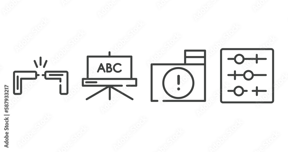 artificial intelligence outline icons set. thin line icons sheet included cable break, blackboard, infected folder, tuning vector. artificial intelligence outline icons set. thin line icons sheet included cable break, blackboard, infected folder, tuning vector.