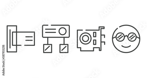computer outline icons set. thin line icons sheet included card reader, hub, vga card, nerd vector.