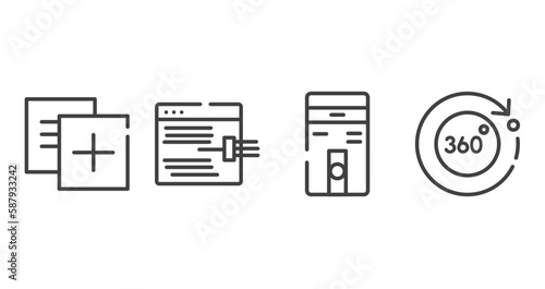 technology outline icons set. thin line icons sheet included duplicate, code injection, computer case, 360 degrees vector.