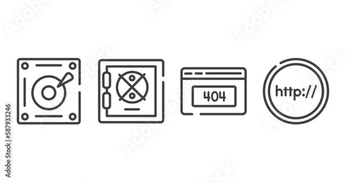 internet outline icons set. thin line icons sheet included harddisk, strongbox, 404, http vector.