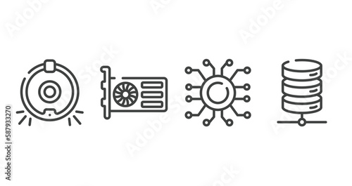network architecture outline icons set. thin line icons sheet included robot vacuum cleaner, gpu, nanotech, network server vector.