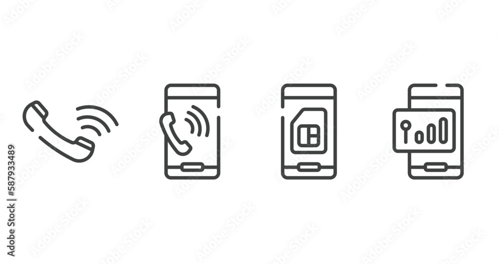 mobile phones outline icons set. thin line icons sheet included auricular of phone, mobile phone call, card of phone, vector. mobile phones outline icons set. thin line icons sheet included auricular of phone, mobile phone call, card of phone, vector.