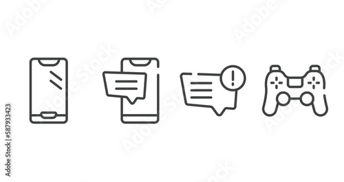 smart devices outline icons set. thin line icons sheet included new mobile phone, cellphone ., message problem, ps4 controller vector.