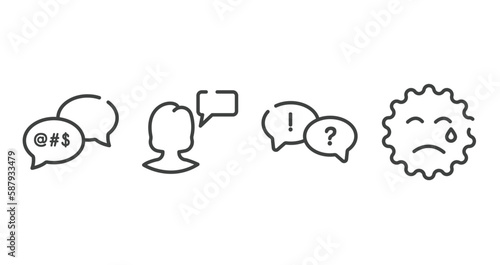 social media outline icons set. thin line icons sheet included swearing, monologue, dispute, cry vector.